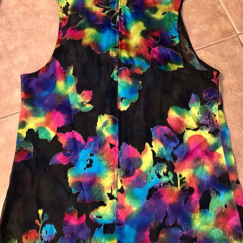 Anna Sui Black Mesh and Rainbow colored Satin Top